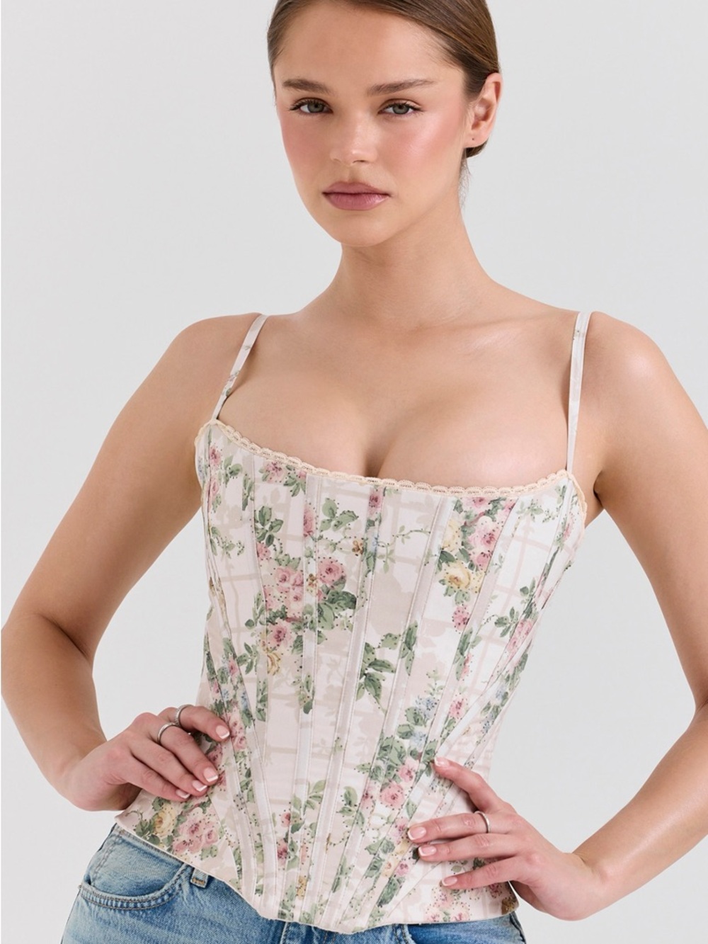 House of CB CADIE Cream Floral Cotton Corset Top NWT